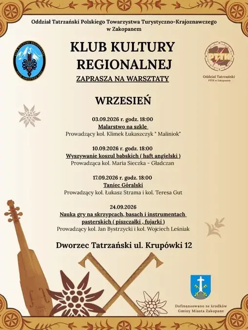 Klub Kultury Regionalnej w Zakopanem wznawia warsztaty po wakacjach