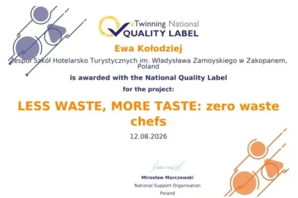 Projekt zero waste z Zakopanego nagrodzony Krajową Odznaką Jakości eTwinning