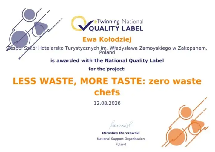 Projekt zero waste z Zakopanego nagrodzony Krajową Odznaką Jakości eTwinning