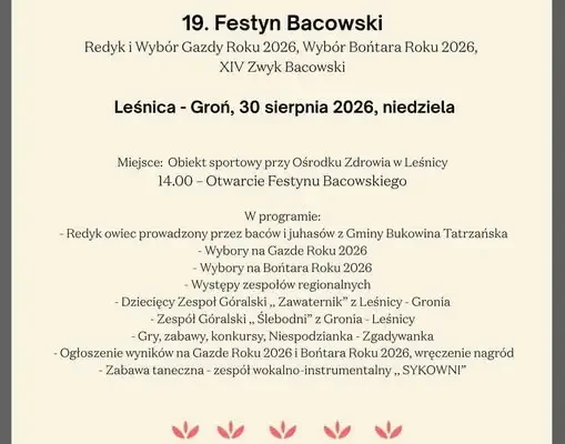 19. Festyn Bacowski w Leśnicy-Groniu już w niedzielę – redyk, wybory Gazdy i Bońtara