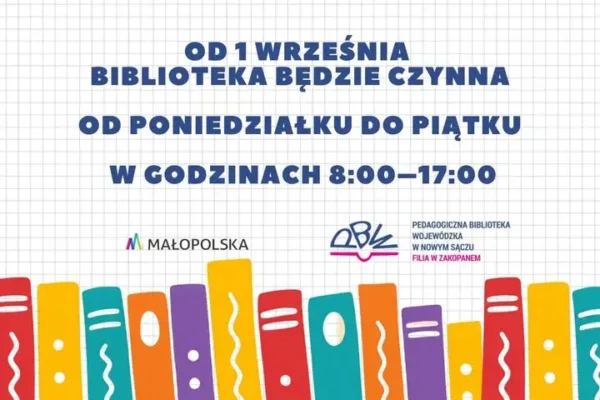 Pedagogiczna Biblioteka w Zakopanem zmienia godziny otwarcia od 1 września