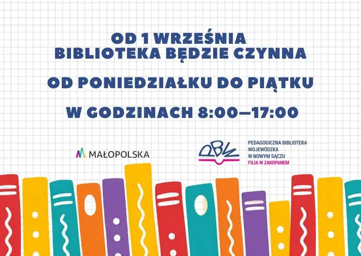 Pedagogiczna Biblioteka w Zakopanem zmienia godziny otwarcia od 1 września