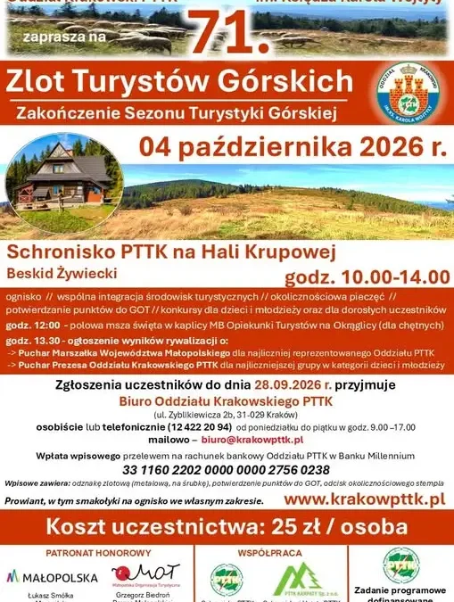PTTK Zakopane zaprasza na wycieczkę na Halę Krupową w ramach 71. Zlotu Turystów Górskich