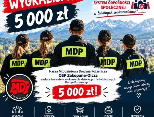 Młodzieżowa Drużyna Pożarnicza z Olczy nagrodzona 5 000 zł za działania na rzecz bezpieczeństwa
