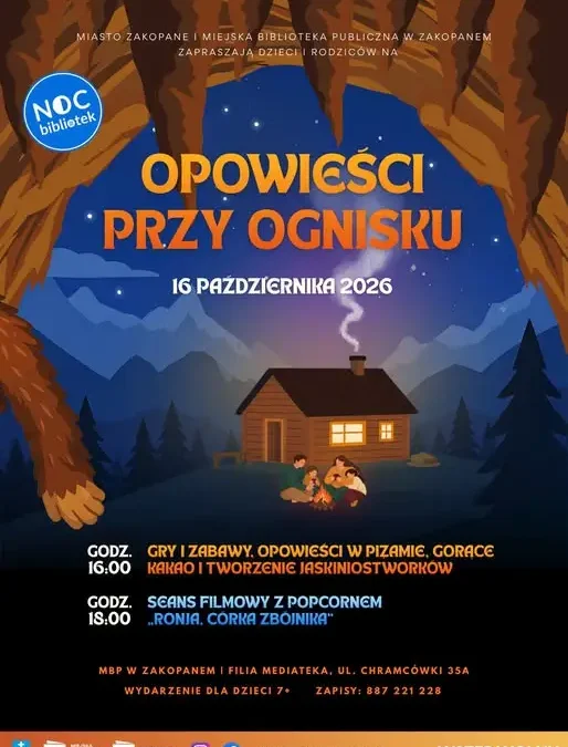 Noc Bibliotek w Zakopanem: opowieści przy ognisku i seans filmowy