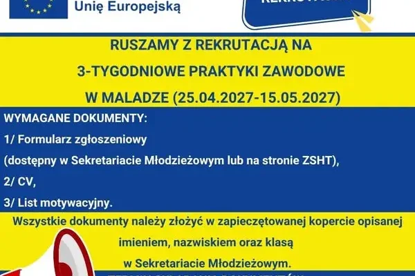 Zakopane: ZSHT ogłasza rekrutację na praktyki zawodowe w Maladze