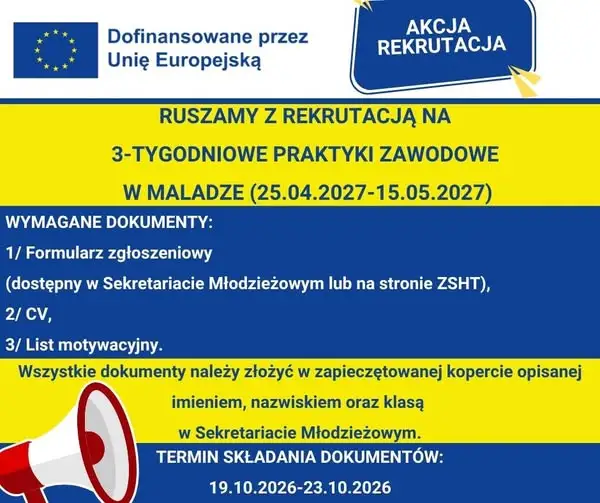 Zakopane: ZSHT ogłasza rekrutację na praktyki zawodowe w Maladze