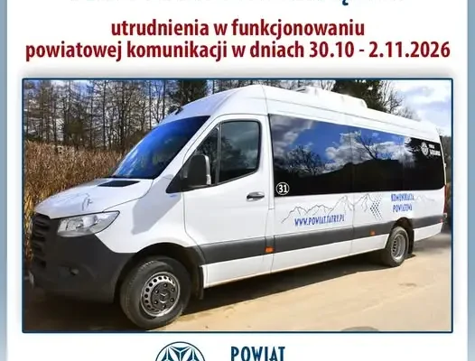 Zakopane: utrudnienia w komunikacji powiatowej 30.10–2.11.2026